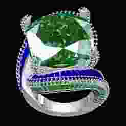 Green and Blue Sapphire Baguette Diamond Cocktail Ring