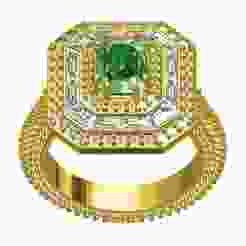 Green Emerald Stone Triple Halo Cathedral Ring