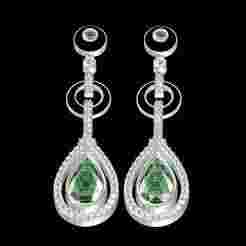 Green Pear Stone with Black Enamel Earring