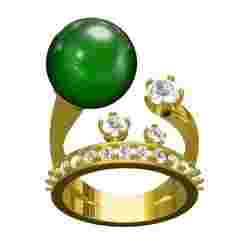 Green Pearl Stone Split Shank Engagement Ring