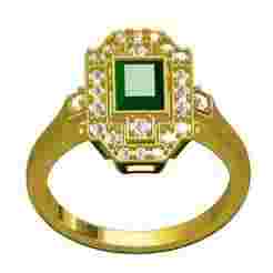 Green Square Stone Art Deco Engagement Ring