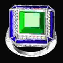 Green Stone Round and Baguette Halo Art Deco Style Ring