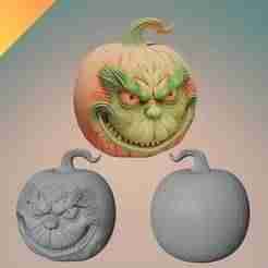Grinch Pumpkin 3D Model STL – Mischievous Halloween Decoration for 3D Printing Spooky Home Decor