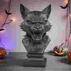 Halloween Black Cat Bust Spooky Gothic 3D Print Model