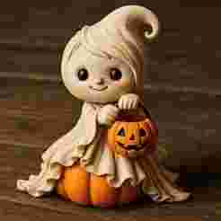 Halloween Ghost Figurine with Pumpkin Basket - Cute 3D Printable Decoration