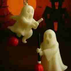 Halloween Spooky Ghost Keychain and Broomstick