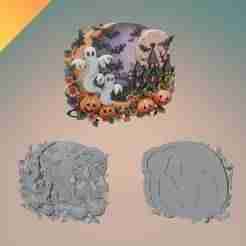 Halloween Spooky Wall Art 3D Model STL – Haunted House Scene with Ghosts and Pumpkins for 3D Printing Home Decor
