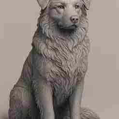 Highly Detailed Australian Shepherd Dog 3D STL Model – Textured Fur, Realistic Relief Sculpture for 3D Printing