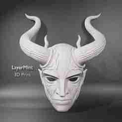 Horned Demon Mask STL File – Fantasy Devil Face Sculpture – 3D Printable Cosplay Prop Model