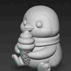 Ice Cream Penguin - kawaii figurine of baby penguin with ice cream
