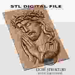 Jesus Christ Praying with Crown of Thorns – 3D STL Model for CNC Carving, Digital Download