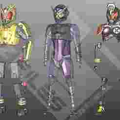Kamen Rider kikai, shinobi and quiz pepakura cosplay template HD