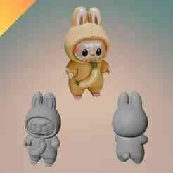 Labubu with Banana 3D Model STL for Printing – Cute Creepy Bunny Character with Big Eyes and Banana