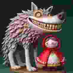 Little Red Riding Hood 3D Model - Fairy Tale STL File - Character Design Wolf Model