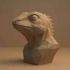 Lizard Bust Low Poly 3D Model | Polygonal Reptile Sculpture for 3D Printing