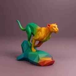 Low Poly Cheetah STL – Geometric Running Cheetah on Rock 3D Model