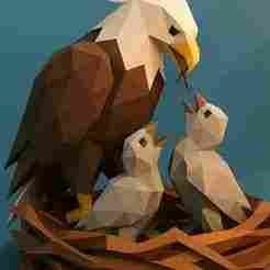 Low-Poly Eagle Feeding Chicks – 3D Printable STL