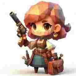 Low Poly Lady with Gun 3D Print Showpiece Model