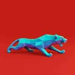 🐆 Low Poly Pouncing Panther 3D Print Model | Geometric Wild Cat Sculpture STL