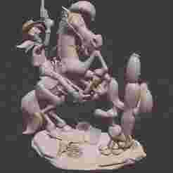 Lucky Luke & Jolly Jumper & Rantanplan statue.