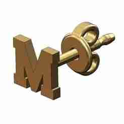 M letter varsity font stud earring 3d print model