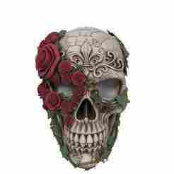 Memento Mori Fleur-de-Lis Skull with Rose & Ivy Adornment