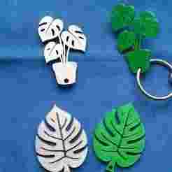 Monstera Plant & Leaf Keychain