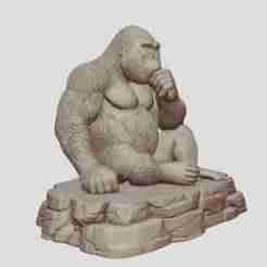 Mountain gorilla sitting on a rock high-relief sculpture