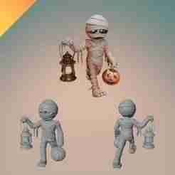 Mummy with Pumpkin and Lantern 3D Model STL – Halloween Mummy Figurine for Spooky Home Decor and 3D Printing