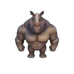 Muscular Cartoon Rhino Character - Powerful Anthropomorphic Figure