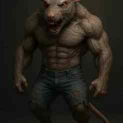 Muscular Scary Mouse in Torn Jeans