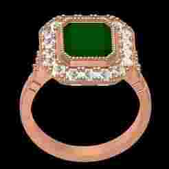 Natural Green Emerald Halo Cathedral Ring