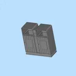 Outdoor aluminum alloy double-barrel wooden trash can scene digital model