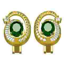 Oval Stone Round and Baguette Diamond Swirl Earring