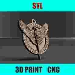 Owl Pendant with Sword | STL File for CNC & 3D Printing Jewelry
