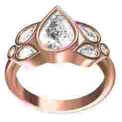 Pear and Round Diamond Bezel Set Engagement Ring
