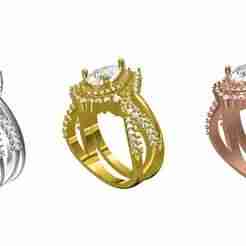 Pear Shape Halo Solitaire Ring With Band