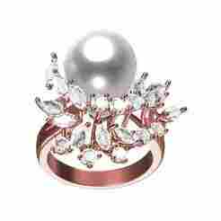 Pearl Diamond Floral Design Cocktail Ring