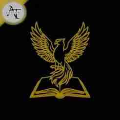 Phoenix and book - Line Art - 2D Wall Art Decor