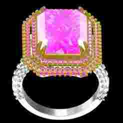 Pink Emerald Double Halo Cathedral Ring