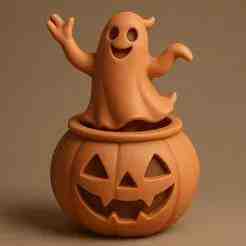 Pumpkin Cauldron with Dancing Ghost Lid STL