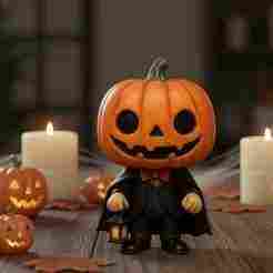 Pumpkin Head Figure Funko Style - Jack O'Lantern for Halloween Decor