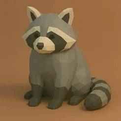 Raccoon Low Poly 3D Model | Polygonal Animal Sculpture for 3D Printing