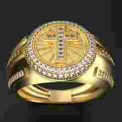 Ring with Cross and Gemstones