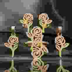 🇬🇧 Rose Jewelry Set - Adjustable Ring, Earrings & Pendant - STL Files for 3D Printing 🇷🇺 Rose Jewelry Set - Ring, Earrings & Pendant - STL Files for 3D Printing