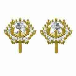 Round and Baguette Diamond Cluster Post Earring