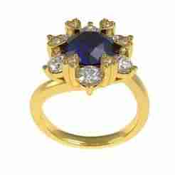 Round Diamond Heart Prong Floral Design Engagement Ring