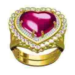 Ruby Heart Stone Double Halo Engagement Ring