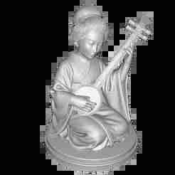 Seated Geisha Musician with Sanshin – Highly Detailed STL Statue for 3D Printing