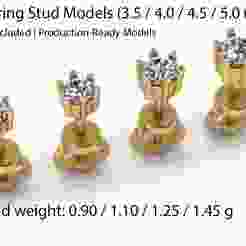 Set of 4 Earring Stud 3D Models (3.5 / 4.0 / 4.5 / 5.0 mm Stones) – Screw Back Included